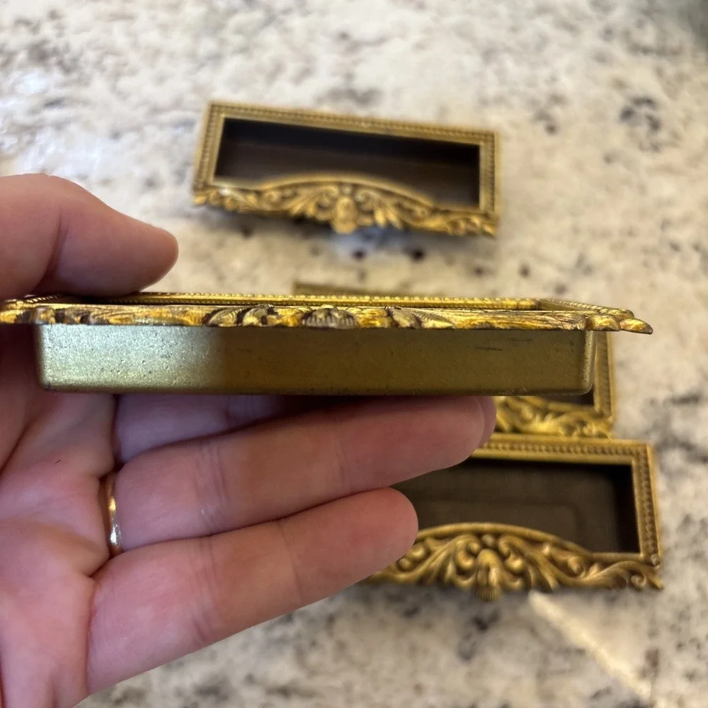 8 VTG Vcr Italy Brass Label Holder Drawer Pull French Provincial Rococo Hardware